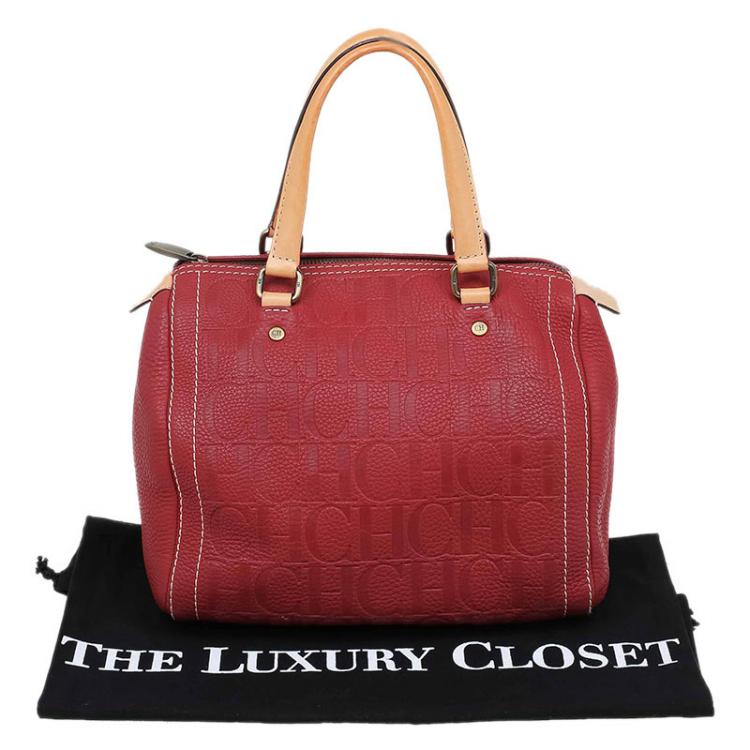 Pre Owned Carolina Herrera Red Monogram Leather Andy Boston Bag