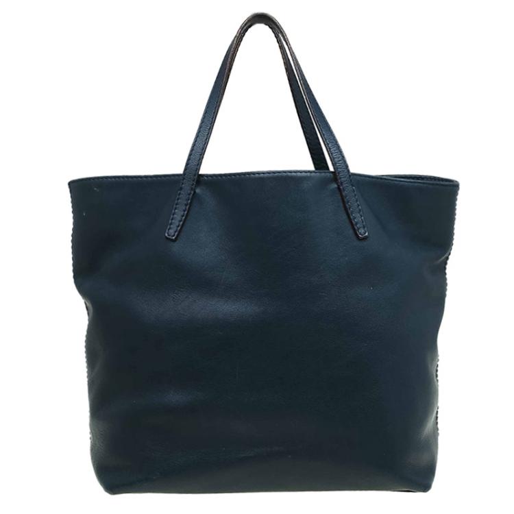 Pre Owned  Carolina Herrera Navy Blue Leather Envelope Pocket Tote