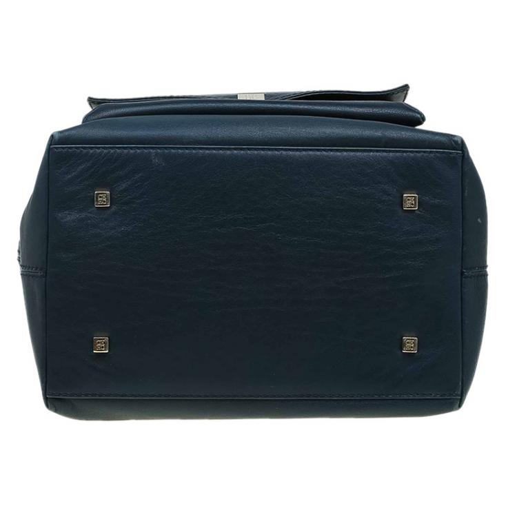 Pre Owned  Carolina Herrera Navy Blue Leather Envelope Pocket Tote