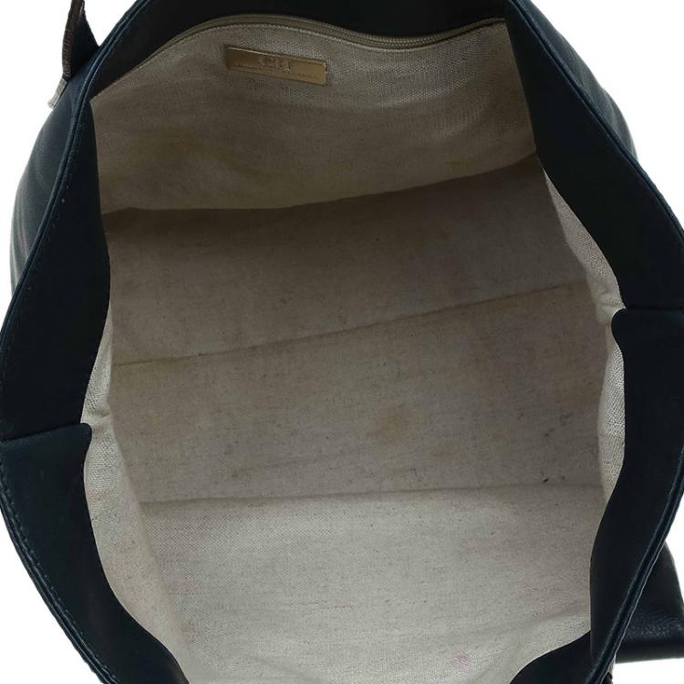 Pre Owned  Carolina Herrera Navy Blue Leather Envelope Pocket Tote