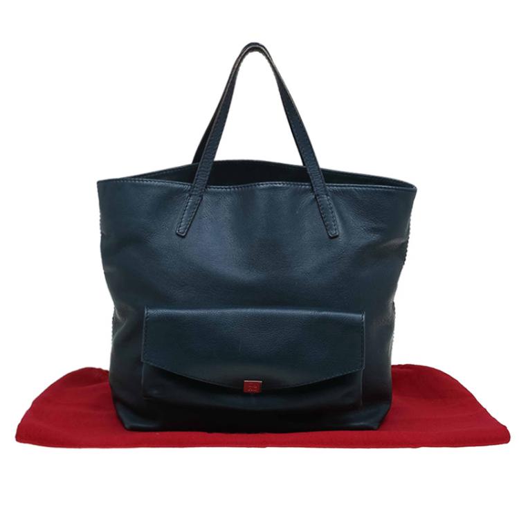 Pre Owned  Carolina Herrera Navy Blue Leather Envelope Pocket Tote