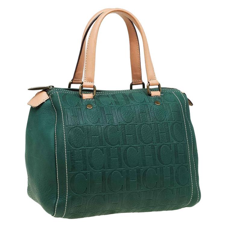 Pre Owned Carolina Herrera Green Leather Andy Boston Bag