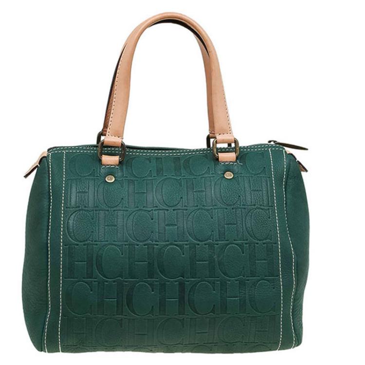 Pre Owned Carolina Herrera Green Leather Andy Boston Bag