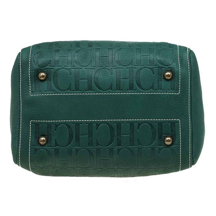 Pre Owned Carolina Herrera Green Leather Andy Boston Bag