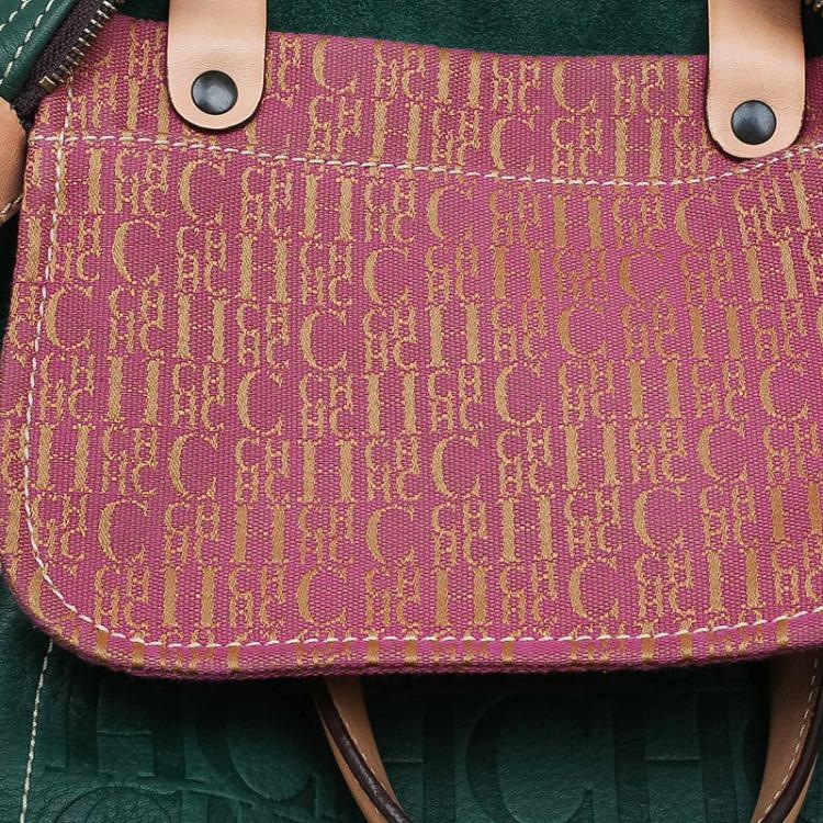 Pre Owned Carolina Herrera Green Leather Andy Boston Bag