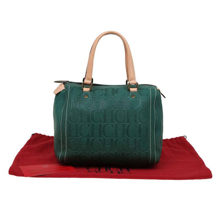 Pre Owned Carolina Herrera Green Leather Andy Boston Bag