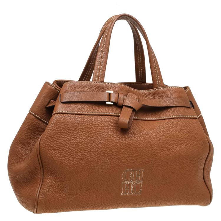 Pre Owned Carolina Herrera Brown Leather Tote 
