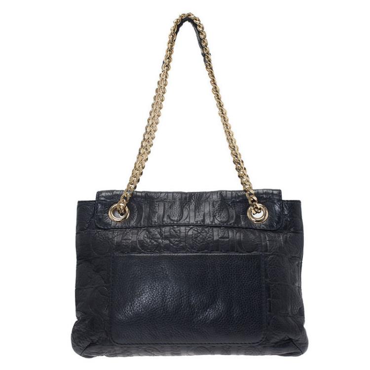 Pre Owned Carolina Herrera Black Monogram Leather Audrey Shoulder Bag