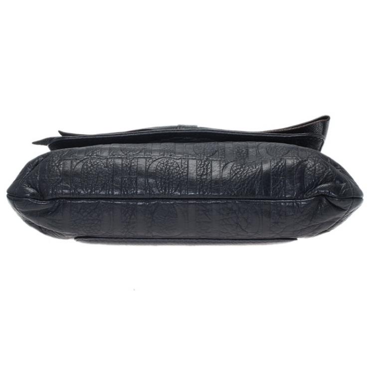 Pre Owned Carolina Herrera Black Monogram Leather Audrey Shoulder Bag