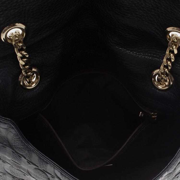 Pre Owned Carolina Herrera Black Monogram Leather Audrey Shoulder Bag