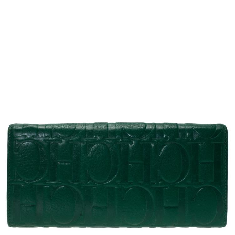 Pre Owned Carolina Herrera Green Monogram Leather Continental Wallet