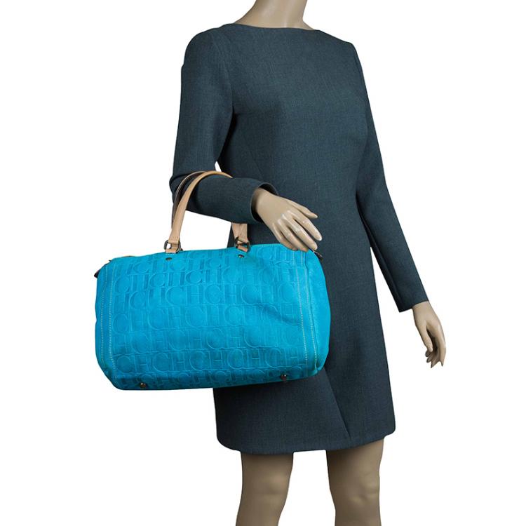Pre Owned Carolina Herrera Turquoise Leather Large Andy Boston Bag