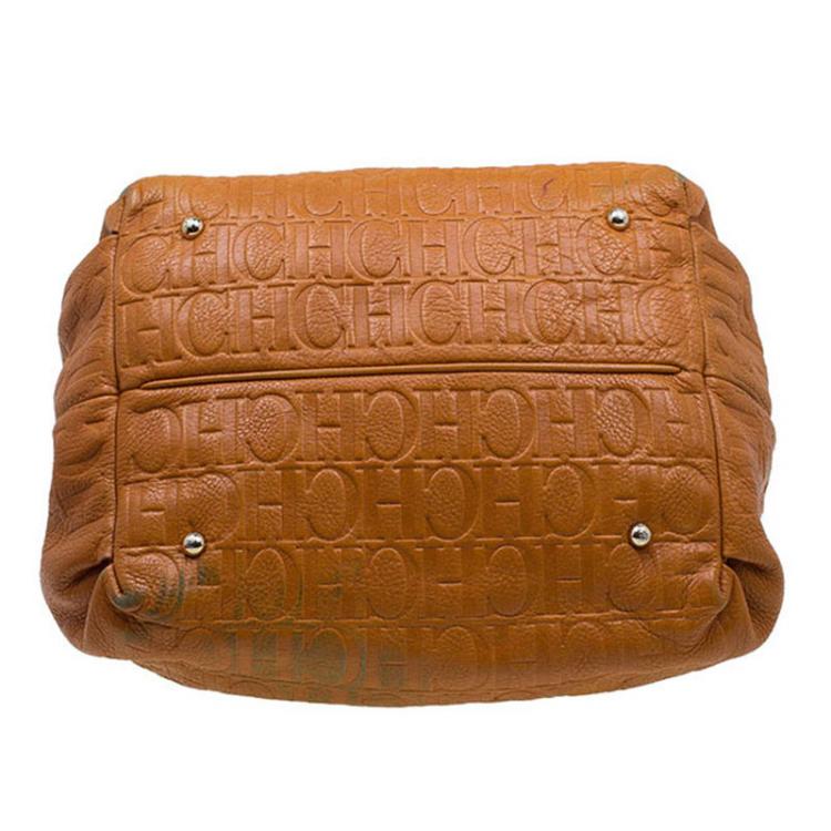 مملوكة مسبقًا Carolina Herrera Brown Embossed Leather Bow Bucket Shoulder Bag