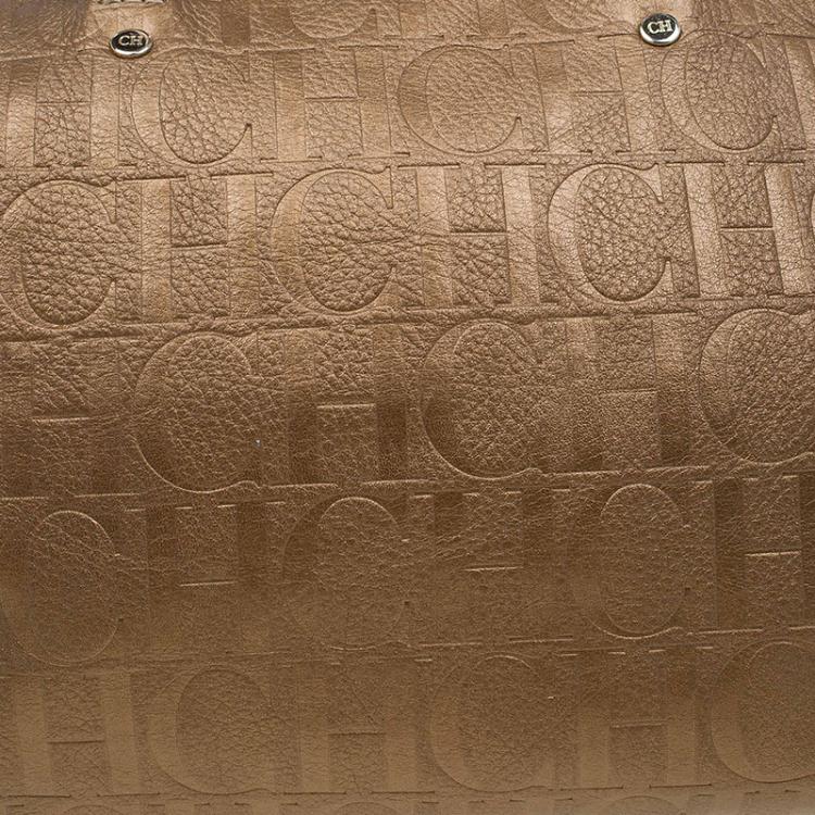 Pre Owned Carolina Herrera Gold Monogram Leather Andy Boston Bag