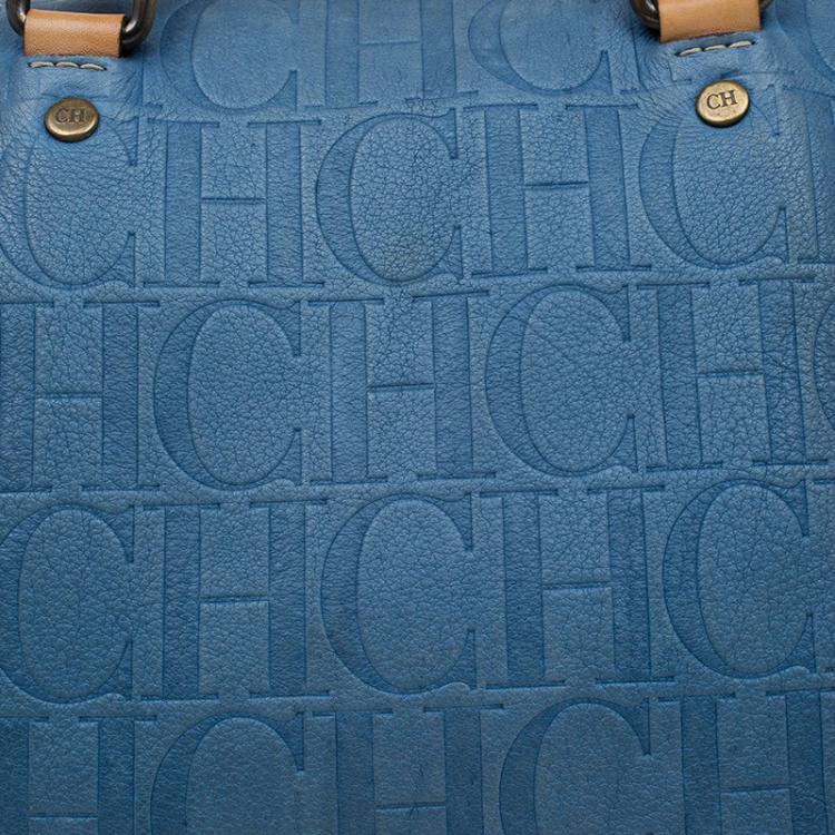 Pre Owned Carolina Herrera Sky Blue Monogram Canvas Andy Boston Bag