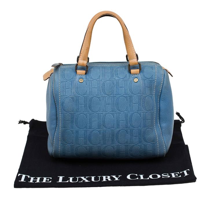 Pre Owned Carolina Herrera Sky Blue Monogram Canvas Andy Boston Bag