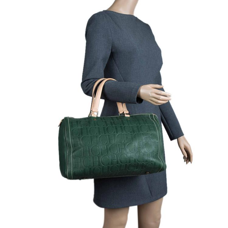 مملوكة مسبقًا Carolina Herrera Dark Green Leather Andy Boston Bag