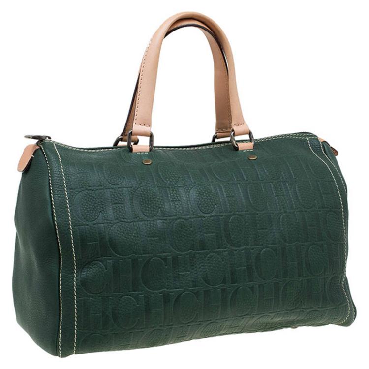 مملوكة مسبقًا Carolina Herrera Dark Green Leather Andy Boston Bag
