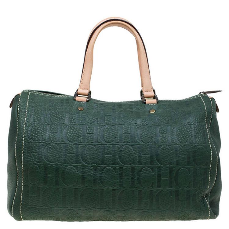 مملوكة مسبقًا Carolina Herrera Dark Green Leather Andy Boston Bag