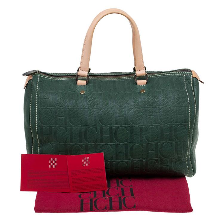 مملوكة مسبقًا Carolina Herrera Dark Green Leather Andy Boston Bag