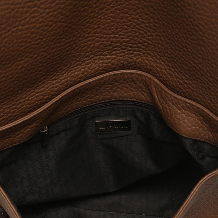 Pre Owned Carolina Herrera Brown Leather Flap Shoulder Bag
