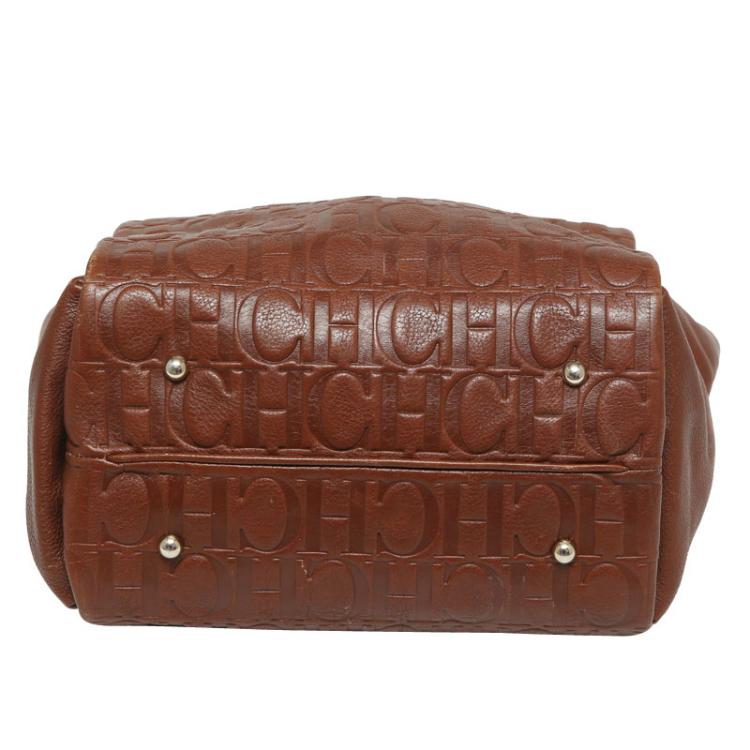 Pre Owned Carolina Herrera Brown Monogram Leather Shoulder Bag