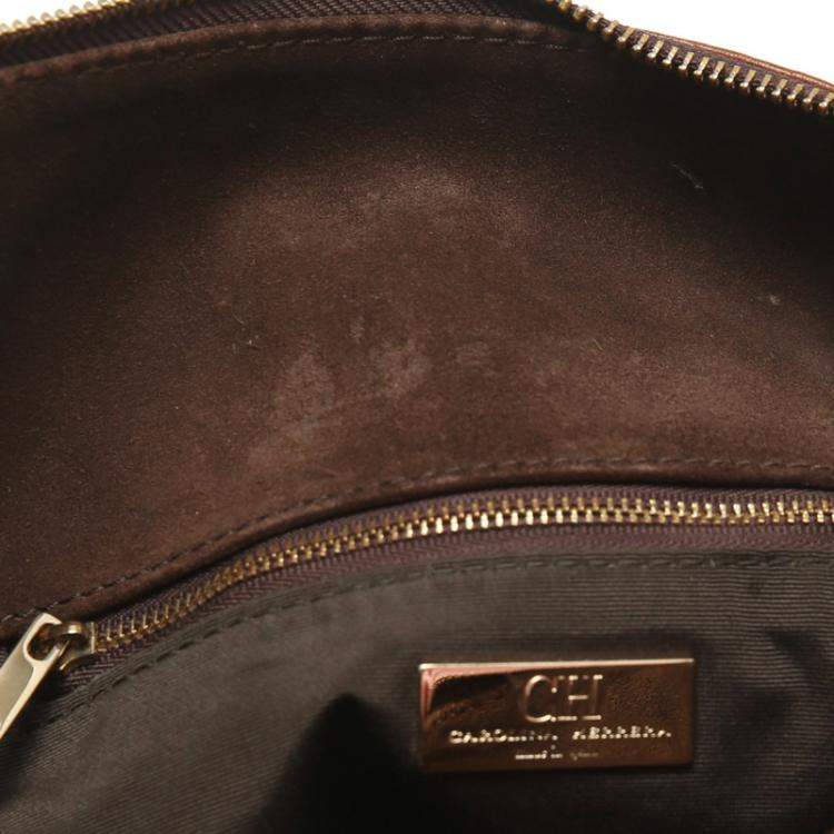 Pre Owned Carolina Herrera Brown Monogram Leather Shoulder Bag