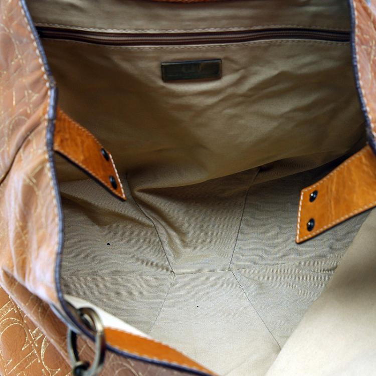 Pre Owned Carolina Herrera Brown Monogram Leather Chain Shoulder Bag