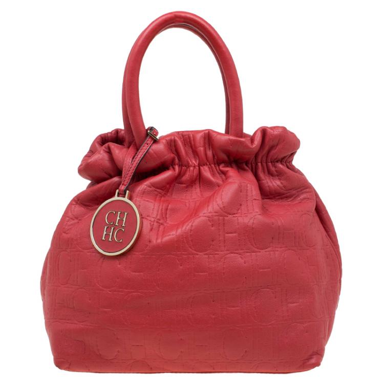 Pre Owned Carolina Herrera Red Leather Pleated Hobo