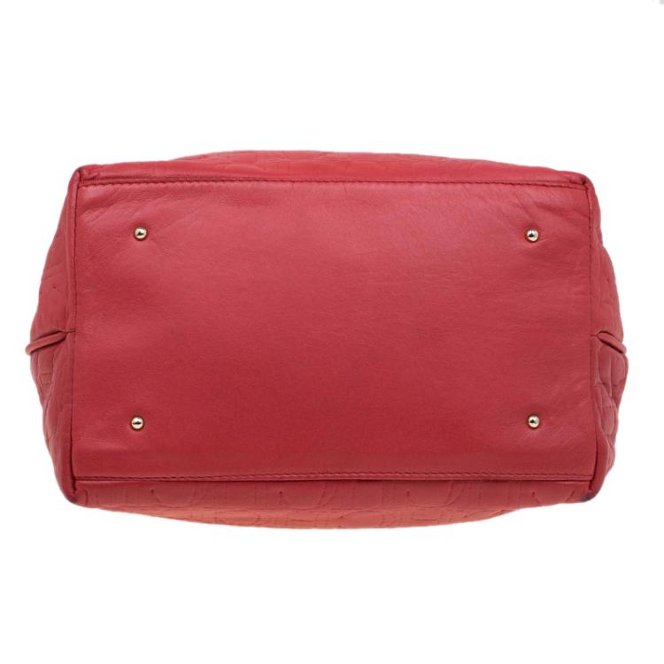 Pre Owned Carolina Herrera Red Leather Pleated Hobo