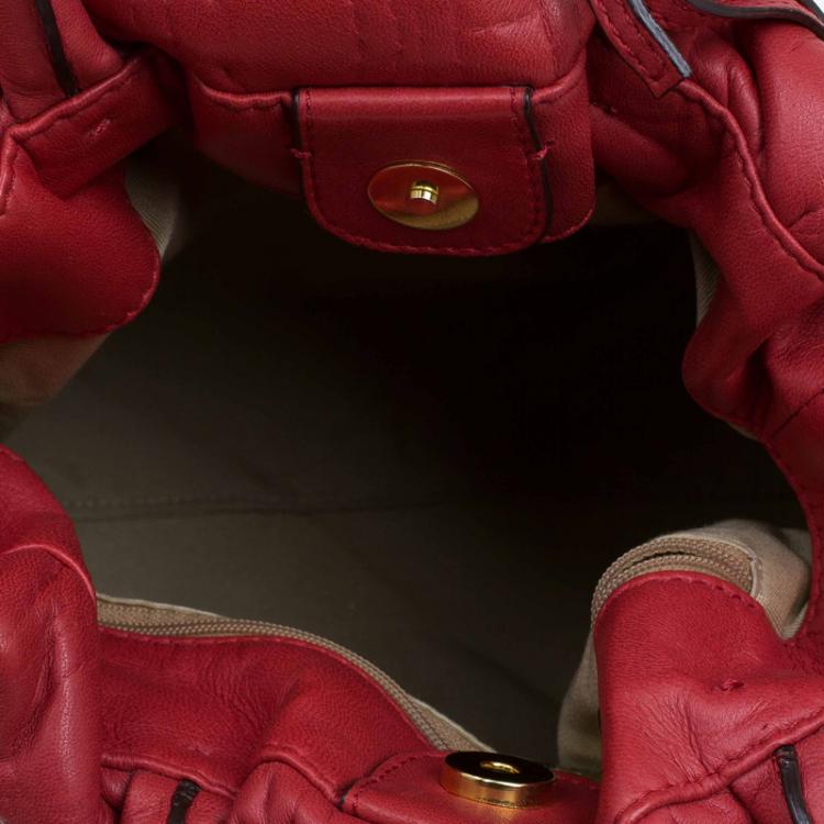 Pre Owned Carolina Herrera Red Leather Pleated Hobo