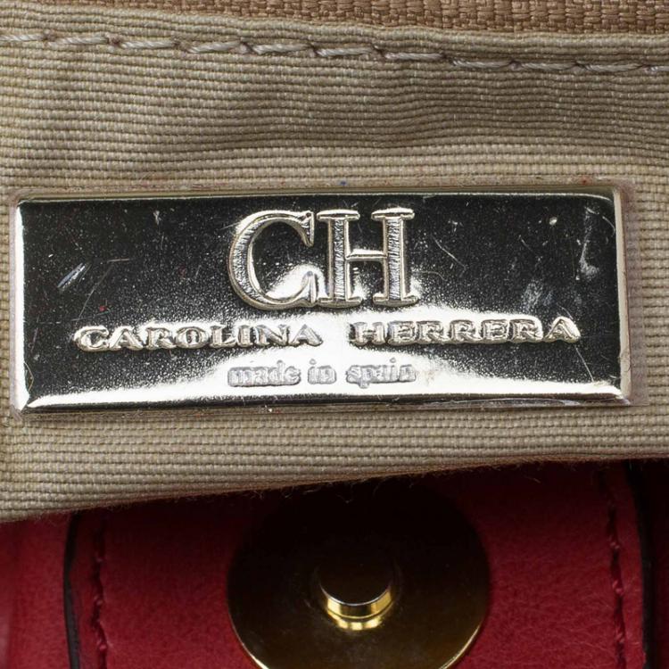 Pre Owned Carolina Herrera Red Leather Pleated Hobo