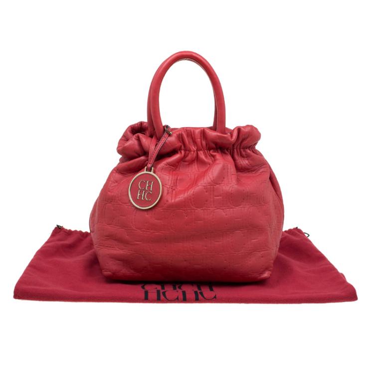 Pre Owned Carolina Herrera Red Leather Pleated Hobo