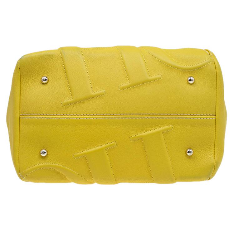 Pre Owned Carolina Herrera Yellow Leather Logo Embossed Hobo