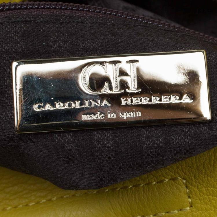 Pre Owned Carolina Herrera Yellow Leather Logo Embossed Hobo