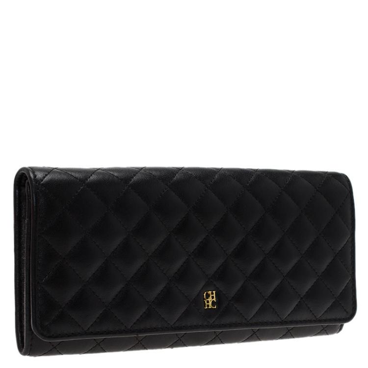 Pre Owned Carolina Herrera Black Quilted Leather Continental Wallet