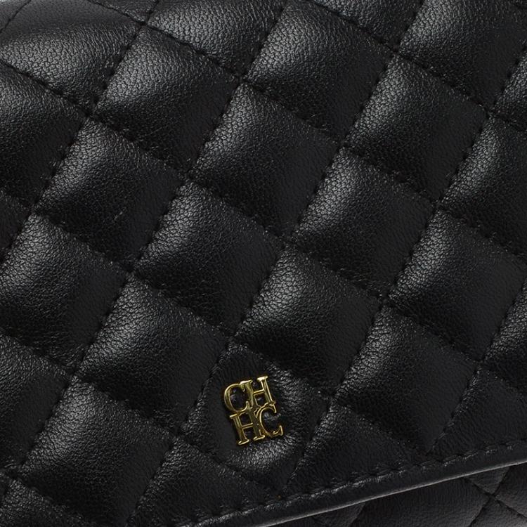 Pre Owned Carolina Herrera Black Quilted Leather Continental Wallet
