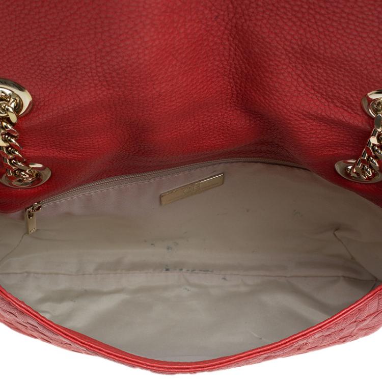 Pre Owned Carolina Herrera Candy Red Monogram Leather Audrey Shoulder Bag