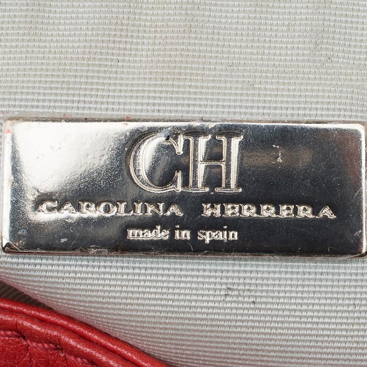 Pre Owned Carolina Herrera Candy Red Monogram Leather Audrey Shoulder Bag