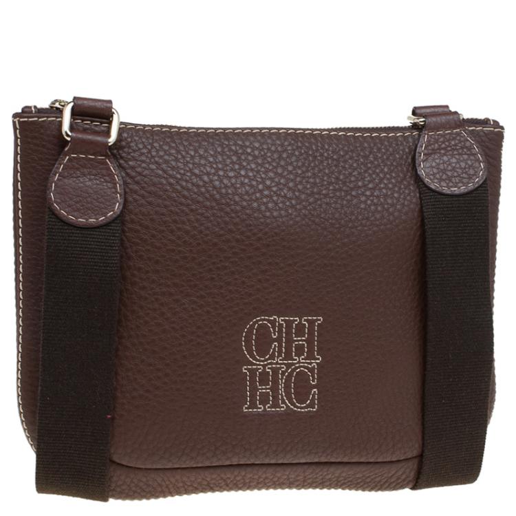 Pre Owned Carolina Herrera Brown Leather Crossbody Bag