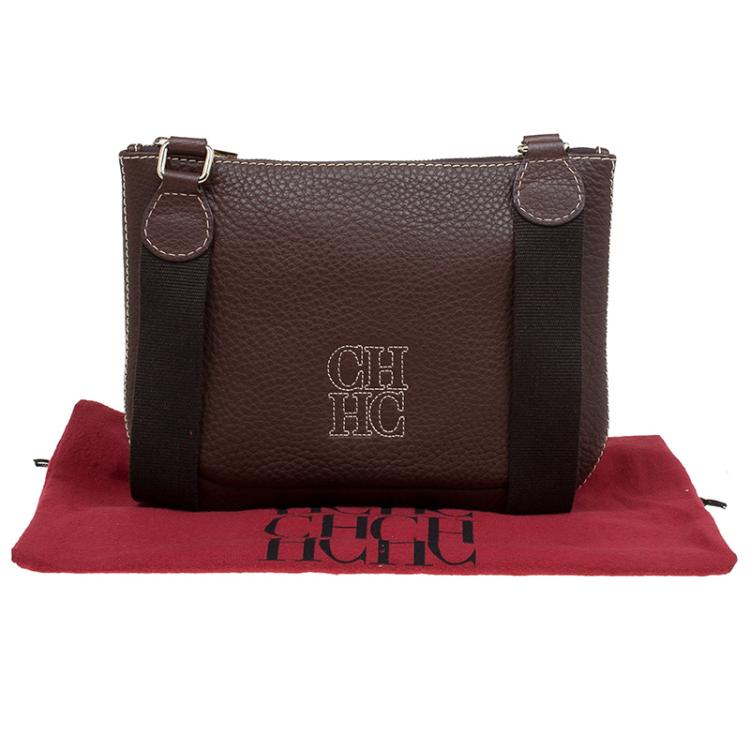 Pre Owned Carolina Herrera Brown Leather Crossbody Bag