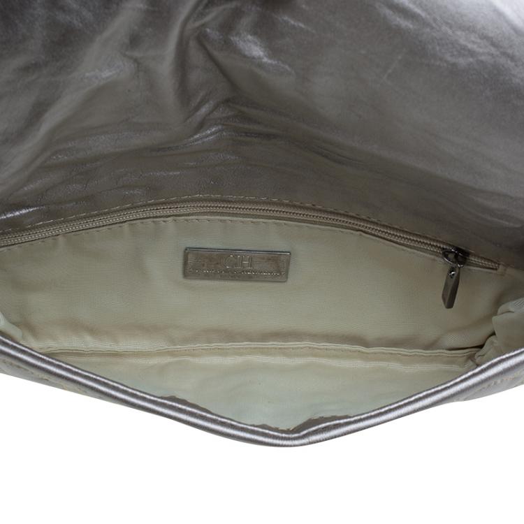 Pre Owned Carolina Herrera Silver Monogram Leather Jerry Clutch