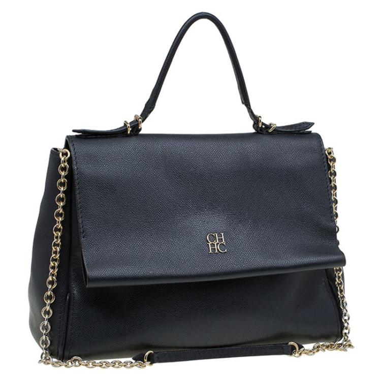 مملوكة مسبقًا Carolina Herrera Black Leather Minueto Flap Bag