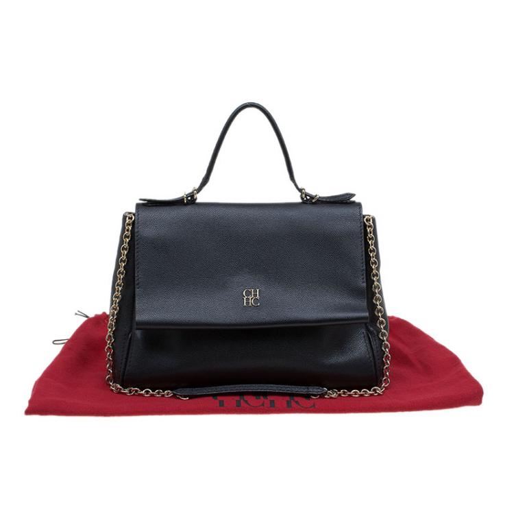 مملوكة مسبقًا Carolina Herrera Black Leather Minueto Flap Bag