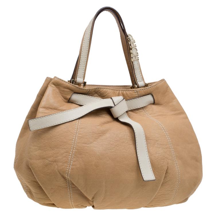 Pre Owned Carolina Herrera Tan Leather Tie Tote