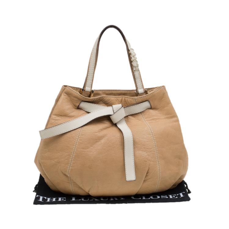 Pre Owned Carolina Herrera Tan Leather Tie Tote