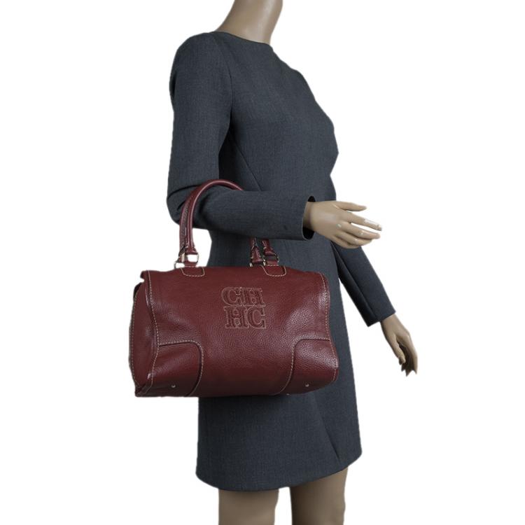 Pre Owned Carolina Herrera Red Leather Boston Bag