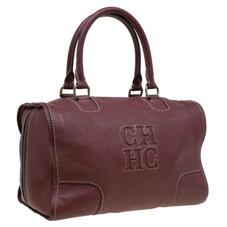 Pre Owned Carolina Herrera Red Leather Boston Bag