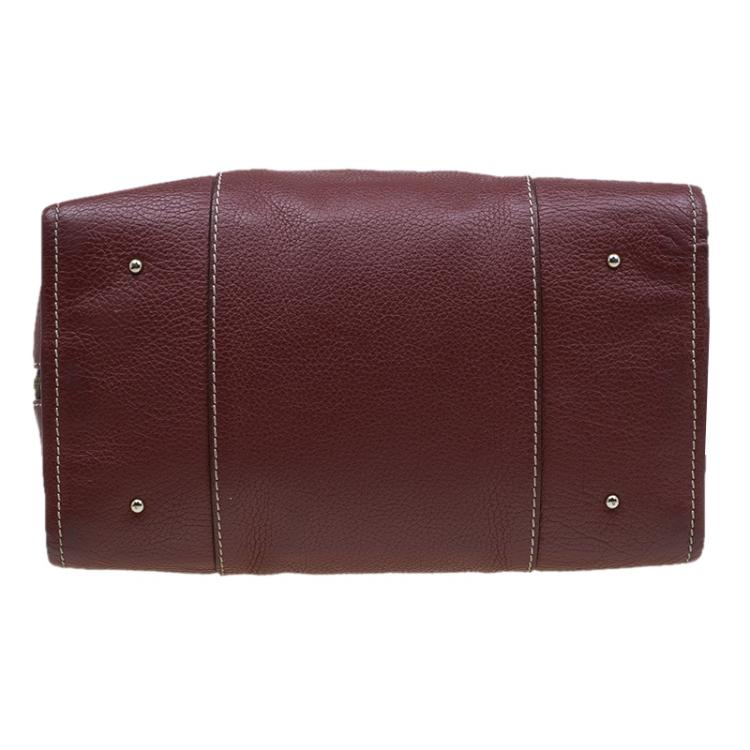 Pre Owned Carolina Herrera Red Leather Boston Bag