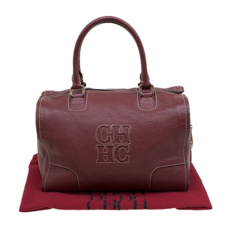 Pre Owned Carolina Herrera Red Leather Boston Bag